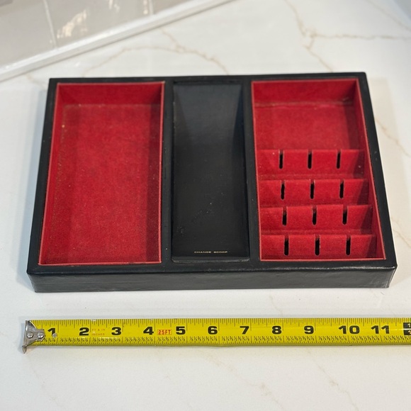 Vintage Men’s Valet Tray Dresser Caddy Black Leather Organizer - Picture 7 of 7